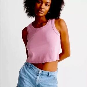 Madewell Softade Cotton Boxy Crop Tank Top Pink/Purple Sz Small